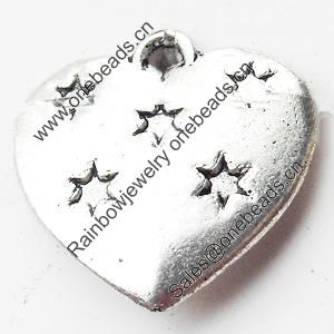 Pendant, Zinc Alloy Jewelry Findings, Lead-free, Heart, 18x18mm, Sold by Bag
