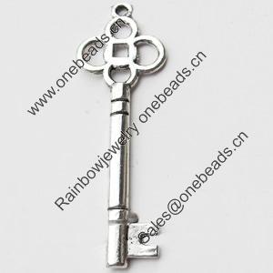 Pendant, Zinc Alloy Jewelry Findings, Lead-free, Key, 15x46mm, Sold by Bag