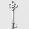 Pendant, Zinc Alloy Jewelry Findings, Lead-free, Key, 15x46mm, Sold by Bag