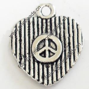 Pendant, Zinc Alloy Jewelry Findings, Lead-free, Heart, 15x18mm, Sold by Bag