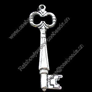 Pendant, Zinc Alloy Jewelry Findings, Lead-free, Key 12x53mm, Sold by Bag