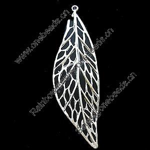 Pendant, Zinc Alloy Jewelry Findings, Lead-free, Leaf 28x92mm, Sold by Bag