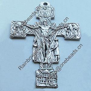 Pendant, Zinc Alloy Jewelry Findings, Lead-free, Cross 61x96mm, Sold by Bag