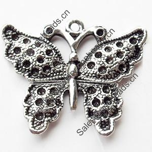 Pendant, Zinc Alloy Jewelry Findings, Lead-free, Butterfly, 32x37mm, Sold by Bag