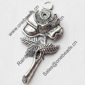 Pendant, Zinc Alloy Jewelry Findings, Lead-free, Flower, 20x45mm, Sold by Bag