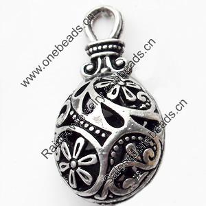 Hollow Bali Pendant Zinc Alloy Jewelry Findings, Lead-free, 18x35mm, Sold by Bag