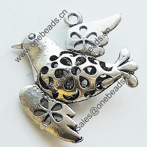 Hollow Bali Pendant Zinc Alloy Jewelry Findings, Leaf-free, Bird 32x35mm, Sold by Bag