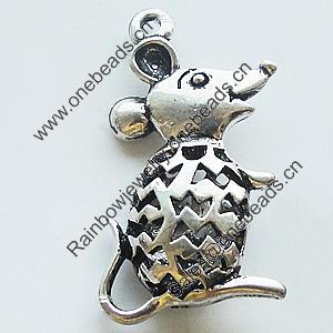 Hollow Bali Pendant Zinc Alloy Jewelry Findings, Leaf-free, Animal 19x34mm, Sold by Bag