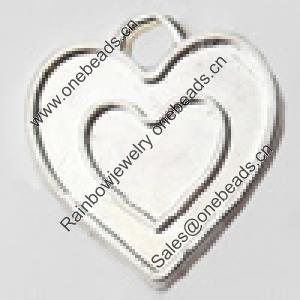 Pendant, Zinc Alloy Jewelry Findings, Lead-free, Heart, 15x17mm, Sold by Bag