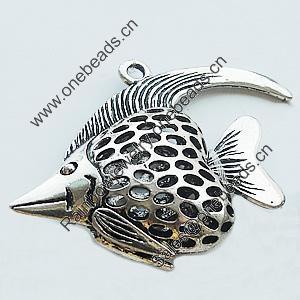 Hollow Bali Pendant Zinc Alloy Jewelry Findings, Leaf-free, Fish 51x37mm, Sold by Bag