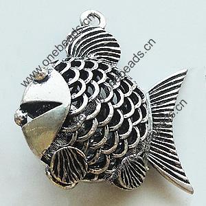 Hollow Bali Pendant Zinc Alloy Jewelry Findings, Leaf-free, Fish 35x38mm, Sold by Bag