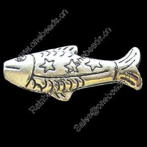 Beads, Zinc Alloy Jewelry Findings, Lead-free, Fish 25x11mm, Sold by Bag