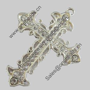 Zinc Alloy Charm/Pendant with Crystal, Lead-free, Cross, 39x50mm, Sold by Bag