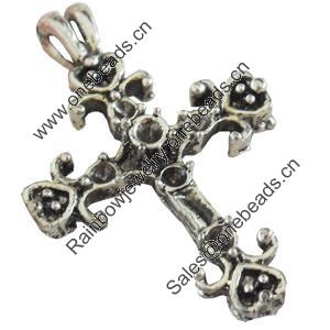 Pendant, Zinc Alloy Jewelry Findings, Lead-free, Cross, 27x42mm, Sold by Bag