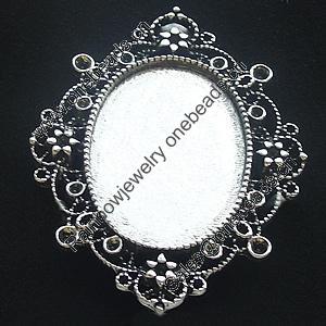 Zinc Alloy Cabochons Settings, Lead-free, Outside diameter:40x49mm, Interior diameter:22x31mm, Sold by Bag