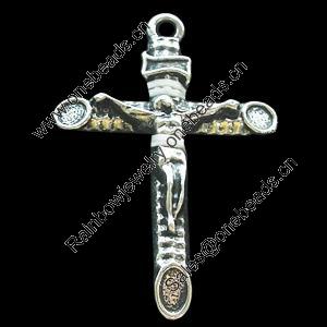 Pendant, Zinc Alloy Jewelry Findings, Lead-free, Cross 27x39mm, Sold by Bag