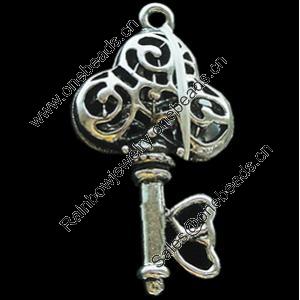 Hollow Bali Pendant Zinc Alloy Jewelry Findings, Leaf-free, Key 20x36mm, Sold by Bag