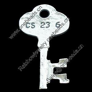 Pendant, Zinc Alloy Jewelry Findings, Lead-free, Key 22x42mm, Sold by Bag