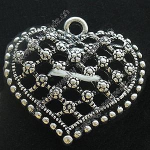 Pendant, Zinc Alloy Jewelry Findings, Lead-free, Heart 25x25mm, Sold by Bag