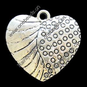 Pendant, Zinc Alloy Jewelry Findings, Lead-free, Heart 24x22mm, Sold by Bag