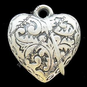 Pendant, Zinc Alloy Jewelry Findings, Lead-free, Heart 21x23mm, Sold by Bag
