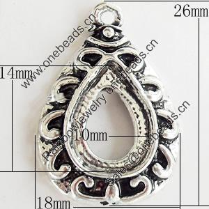 Zinc Alloy Pendant Settings, Lead-free, Outside diameter:18x26mm Inside diameter:10x14mm, Sold by Bag