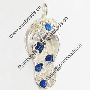 Zinc Alloy Charm/Pendant with Crystal, Lead-free, 12x27mm, Sold by Bag