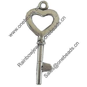 Pendant, Zinc Alloy Jewelry Findings, Lead-free, Key, 13x33mm, Sold by Bag