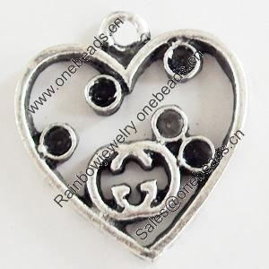 Pendant, Zinc Alloy Jewelry Findings, Lead-free, Heart, 17x18mm, Sold by Bag