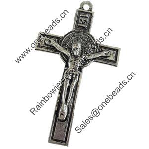 Pendant, Zinc Alloy Jewelry Findings, Lead-free, Cross, 41x73mm, Sold by Bag