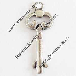 Pendant, Zinc Alloy Jewelry Findings, Lead-free, Key, 10x25mm, Sold by Bag