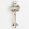 Pendant, Zinc Alloy Jewelry Findings, Lead-free, Key, 10x25mm, Sold by Bag