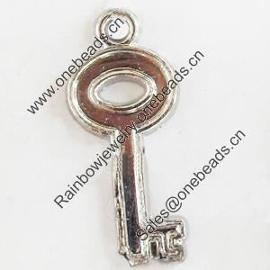 Pendant, Zinc Alloy Jewelry Findings, Lead-free, Key, 11x24mm, Sold by Bag