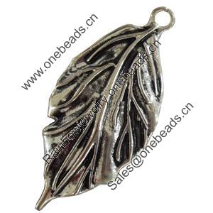 Pendant, Zinc Alloy Jewelry Findings, Lead-free, Leaf, 19x39mm, Sold by Bag