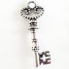 Pendant, Zinc Alloy Jewelry Findings, Lead-free, Key, 12x31mm, Sold by Bag