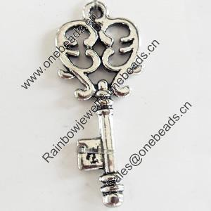 Pendant, Zinc Alloy Jewelry Findings, Lead-free, Key, 13x32mm, Sold by Bag