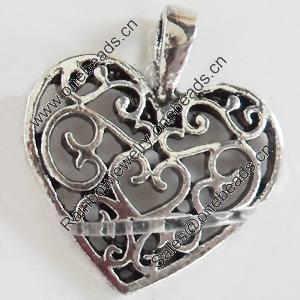 Pendant, Zinc Alloy Jewelry Findings, Lead-free, Heart, 15x17mm, Sold by Bag