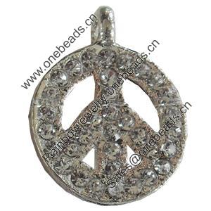 Zinc Alloy Charm/Pendant with Crystal, Lead-free, 15x18mm, Sold by Bag