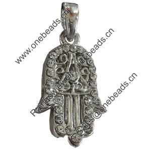 Zinc Alloy Charm/Pendant with Crystal, Lead-free, 16x23mm, Sold by Bag