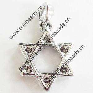 Pendant, Zinc Alloy Jewelry Findings, Lead-free, Star, 17x28mm, Sold by Bag