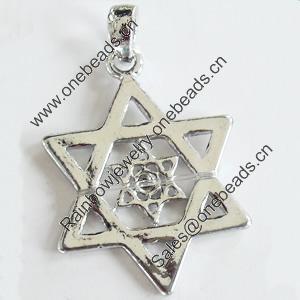 Pendant, Zinc Alloy Jewelry Findings, Lead-free, Star, 22x32mm, Sold by Bag