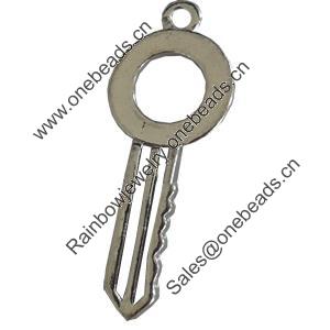 Pendant, Zinc Alloy Jewelry Findings, Lead-free, Key, 15x37mm, Sold by Bag