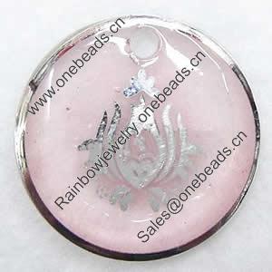 Inner Picture Acrylic Pendant, Flat round, 24.5x4mm, Hole:Approx 2.5mm, Sold by PC