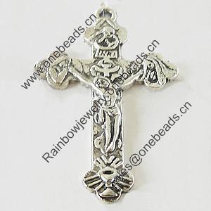 Pendant, Zinc Alloy Jewelry Findings, Lead-free, Cross 36x54mm, Sold by Bag