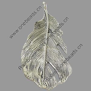 Pendant, Zinc Alloy Jewelry Findings, Lead-free, Leaf 25x47mm, Sold by Bag