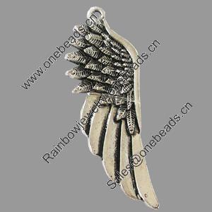 Pendant, Zinc Alloy Jewelry Findings, Lead-free, Wings 22x60mm, Sold by Bag