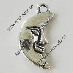 Pendant, Zinc Alloy Jewelry Findings, Lead-free, Moon 8x17mm, Sold by Bag