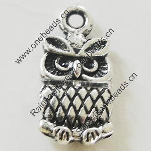 Pendant, Zinc Alloy Jewelry Findings, Lead-free, Owl 7x15mm, Sold by Bag