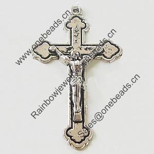 Pendant, Zinc Alloy Jewelry Findings, Lead-free, Cross 28x47mm, Sold by Bag