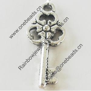 Pendant, Zinc Alloy Jewelry Findings, Lead-free, Key 10x23mm, Sold by Bag